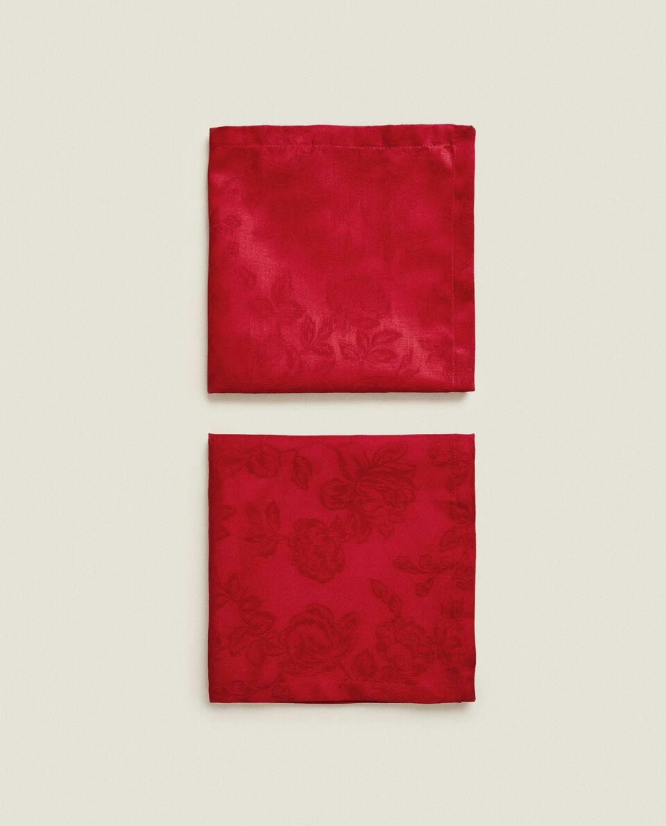 PACOTE DE GUARDANAPOS DE NATAL COM ESTAMPA FLORAL EM JACQUARD (PACOTE COM 2)