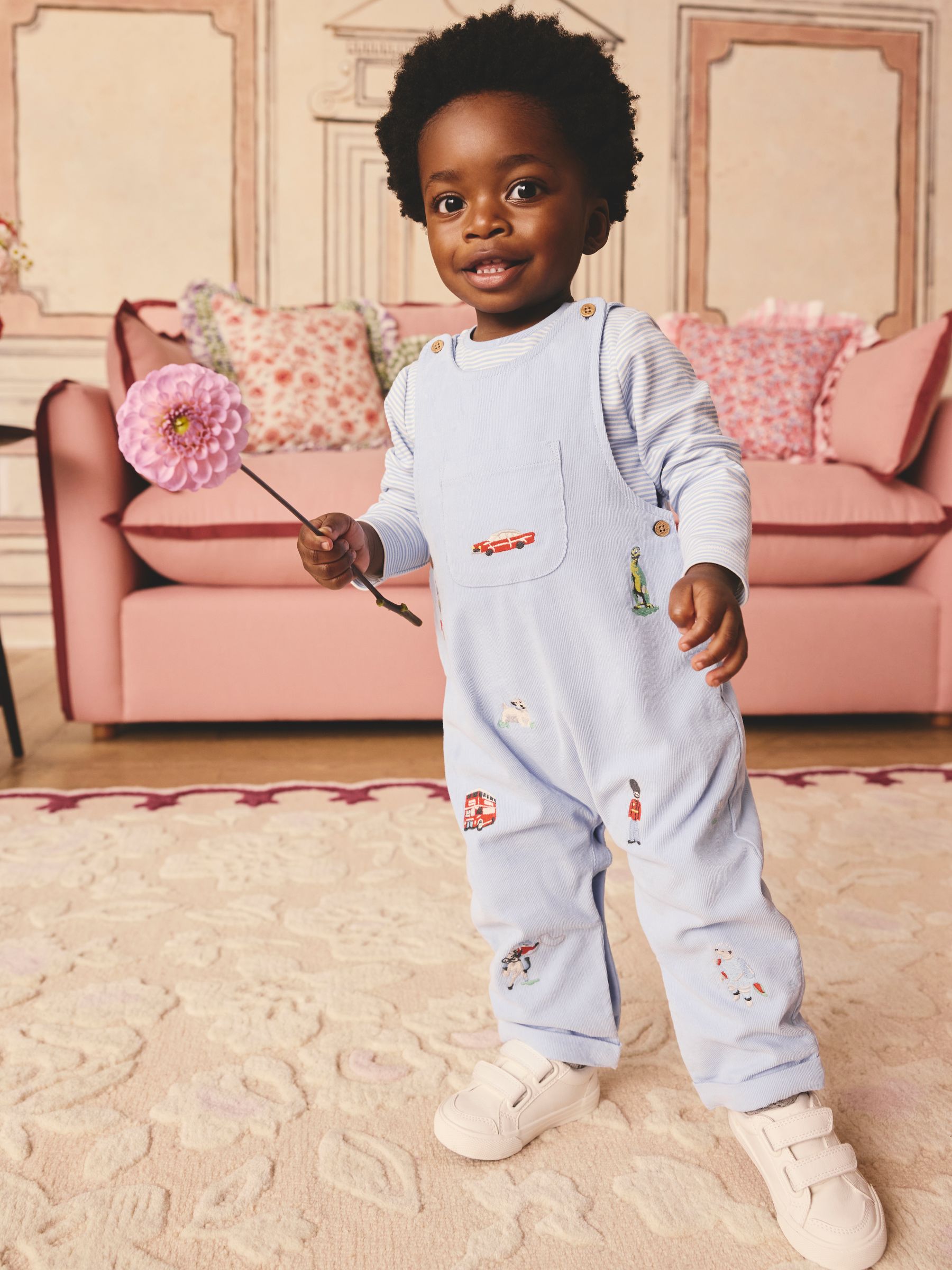 Blauw - Baby Corduroy 100% Cotton Dungaree and Bodysuit Set