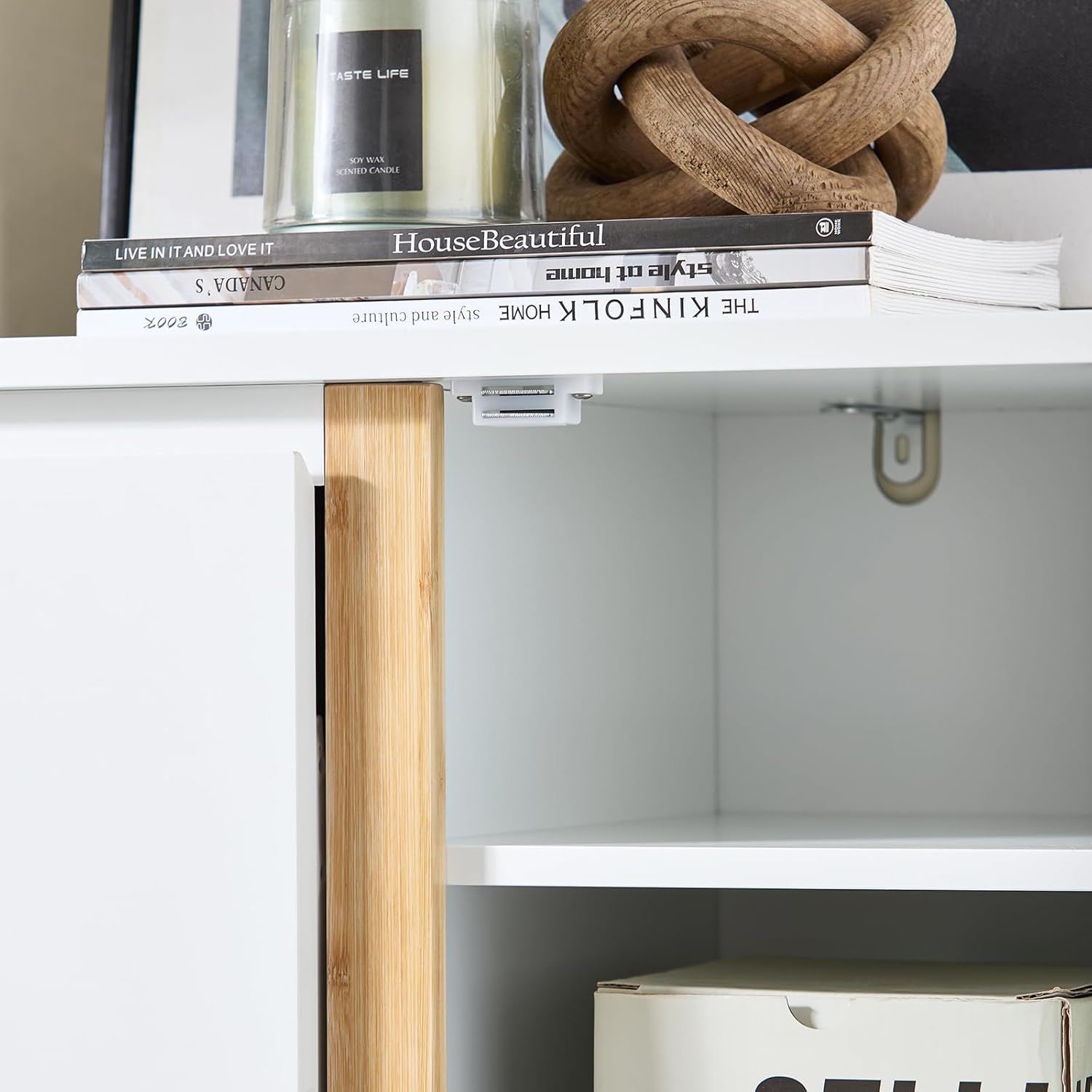 SoBuy Schuhschrank schmal hoch – Schuhkipper mit 3 Klappen und Seitenfächern, schuhregal geschlossen für Flur & Diele, platzsparend, schuhschrank Weiss Natur, 80x122x34cm, FSR189-WN