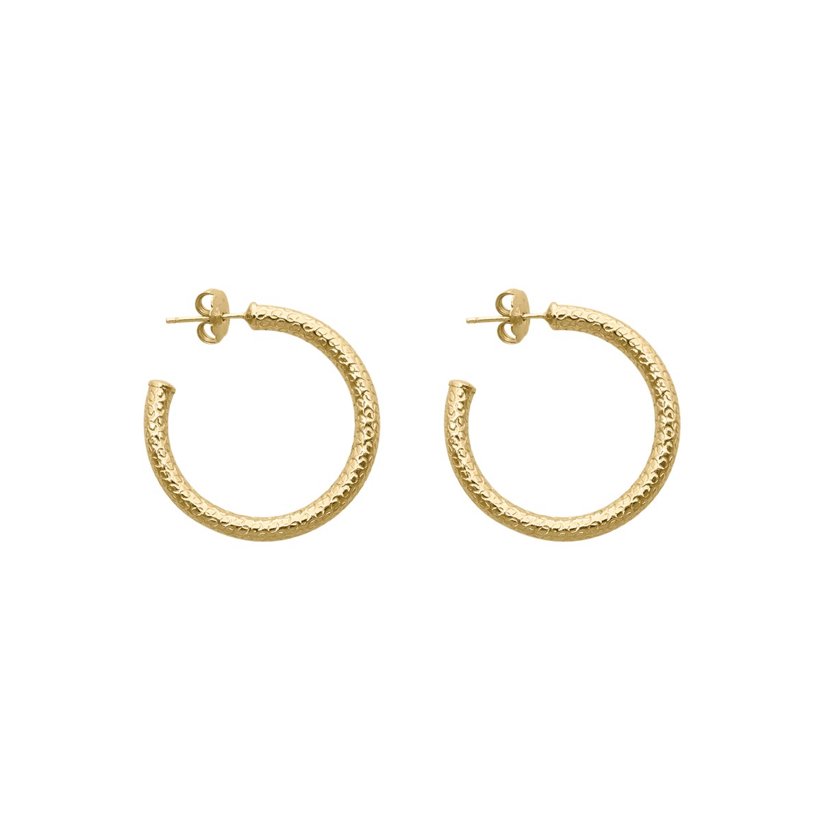 Boucles D'oreilles En Argent Créoles Tubes Python Petit Modèle Doré Diamètre 25mm