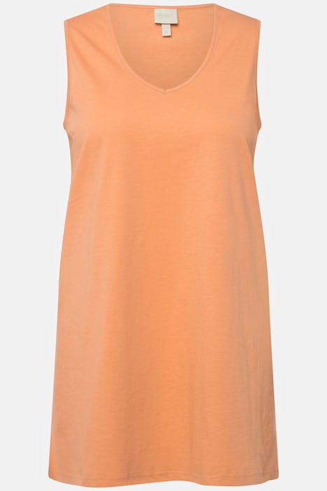 Longtop, Naturfärbung, A-Linie, V-Ausschnitt, ärmellos