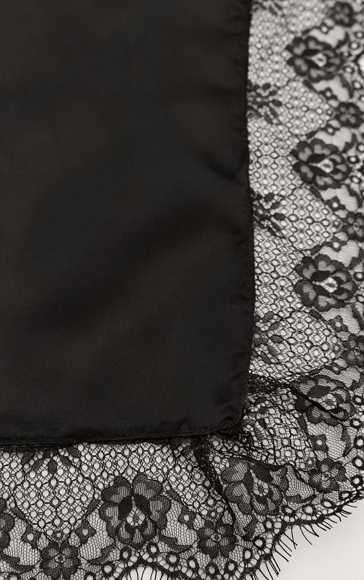 Noir Foulard En Satin Chocolat Avec Bordure En Dentelle