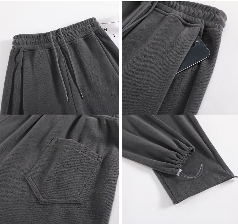 evanesce - High Rise Plain Chenille Gevoerde Trekkoord Wijde Pijpen Joggingbroek