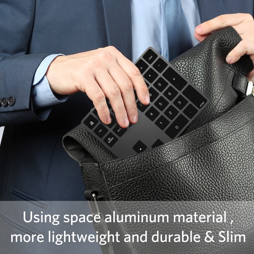 Aluminium Bluetooth Tastatur Keypad Zahlenblock 34-Tasten (Windows/iOS/Android) - Schwarz