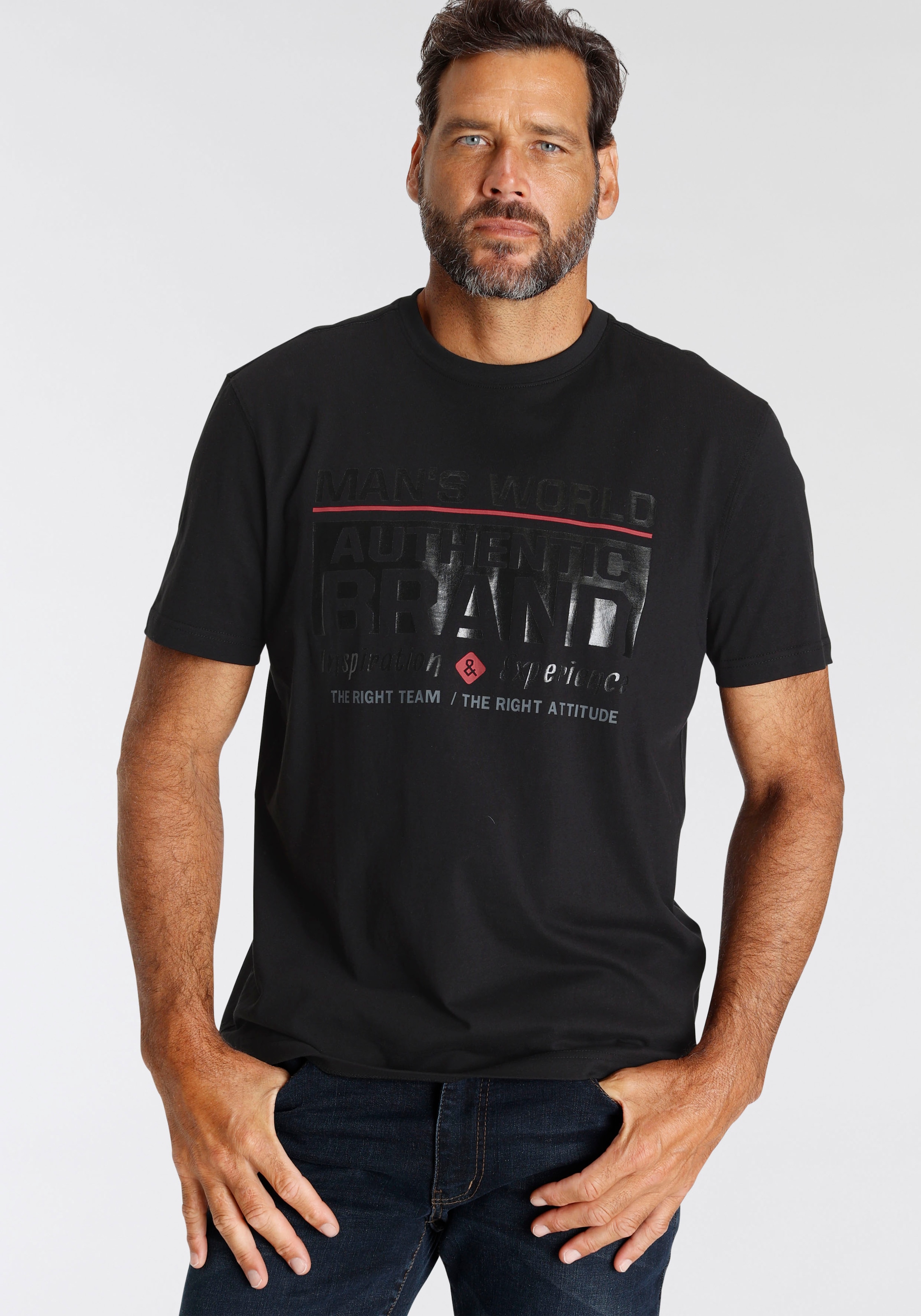 Man's World T-Shirt Kurzarm,  mit Print,  Rundhals,  aus Baumwolle,  auch in grossen Grössen