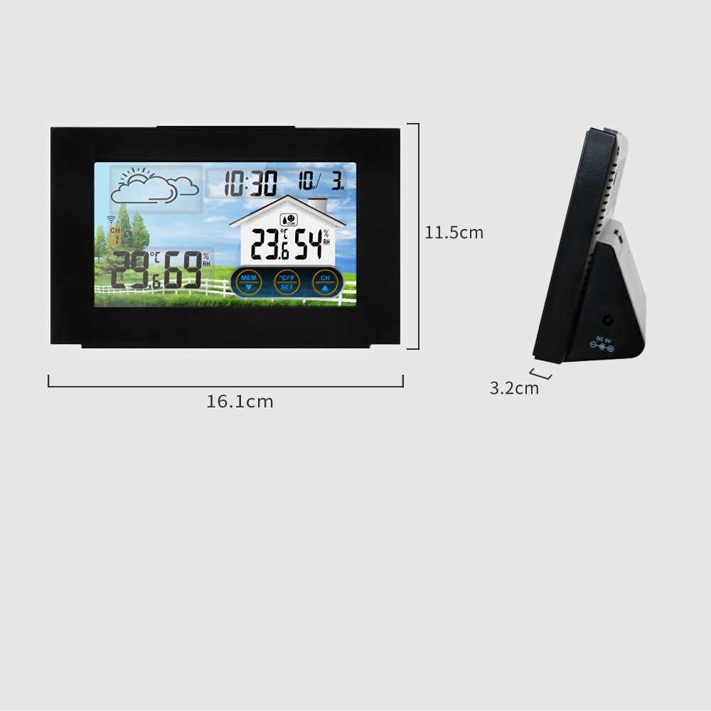 Wireless Wetterstation Wecker Digital Thermometer Indoor / Outdoor Touchscreen   Aussensensor - Schwarz
