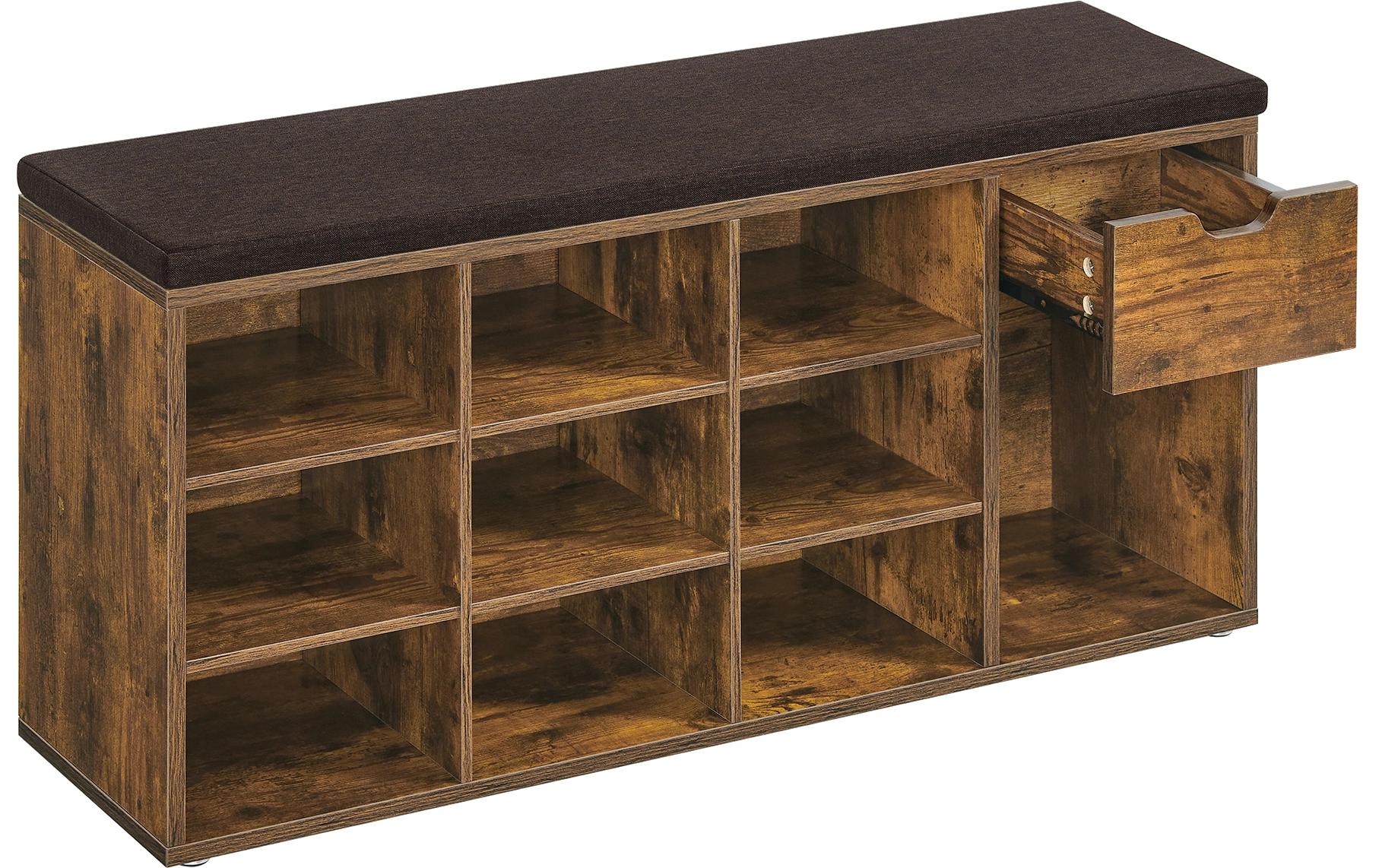 Schuhschrank mit Polster 104 x 48 cm, BraunSchuhregal mit Sitzfläche