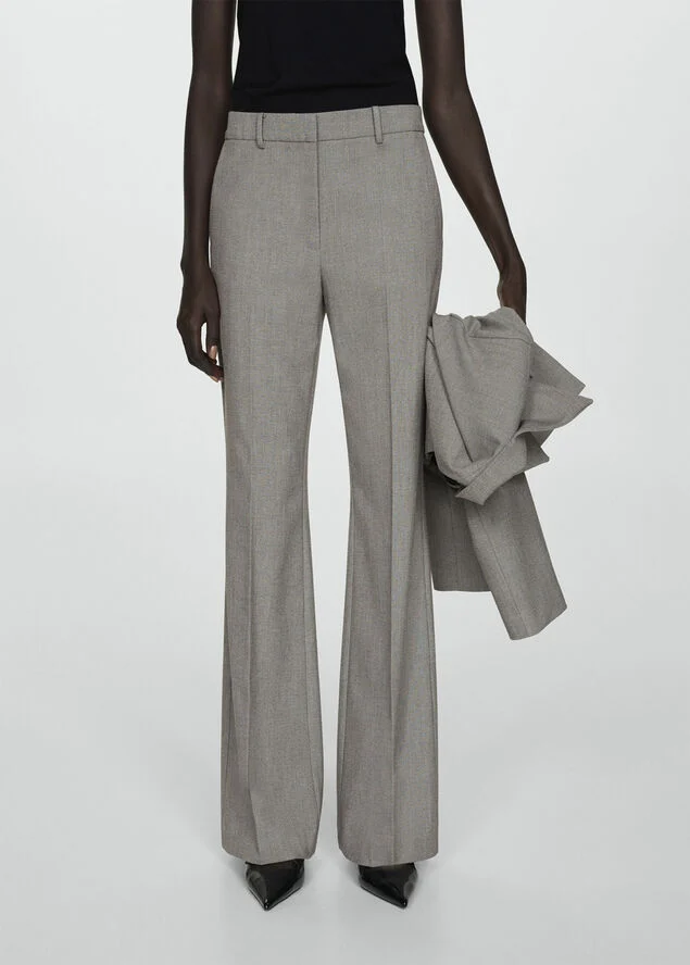 MANGO High-waist flared trousers Lt pastel grey