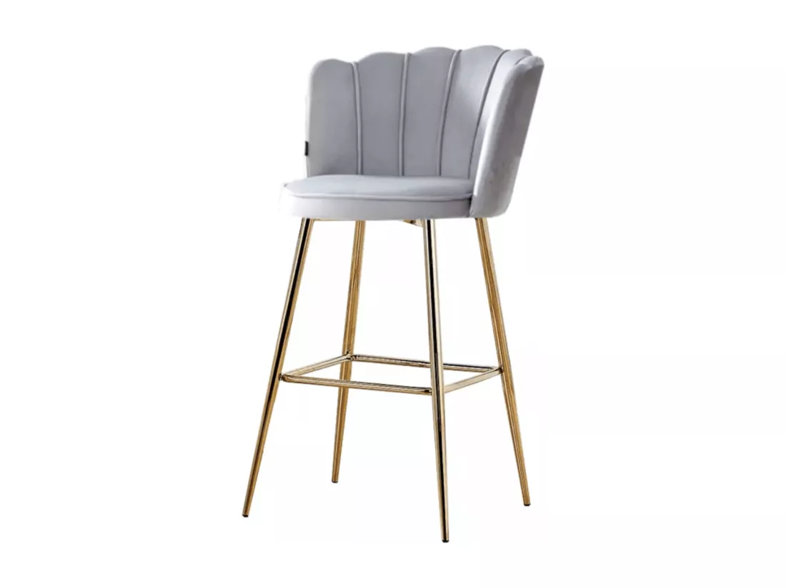 Chaise de bar moderne velours et pieds métal doré Pétale - Lot de 2-Couleur Beige