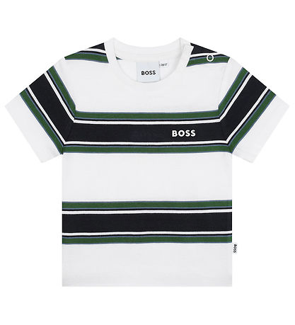 BOSS T-shirt - Hvid/Navystribet m.  Grøn