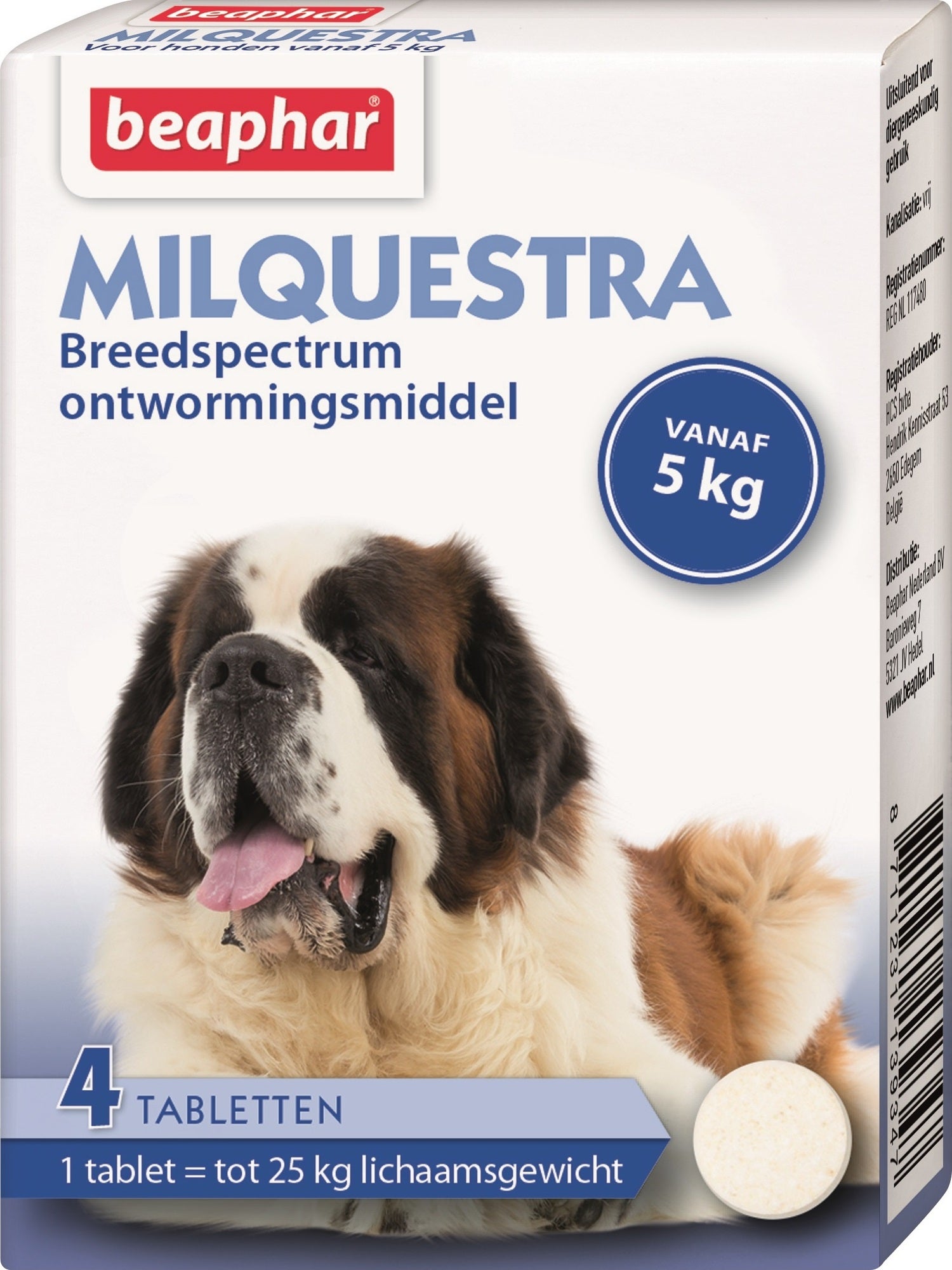 Beaphar Milquestra ontwormingsmiddel hond 5-75 kg 4 tabletten