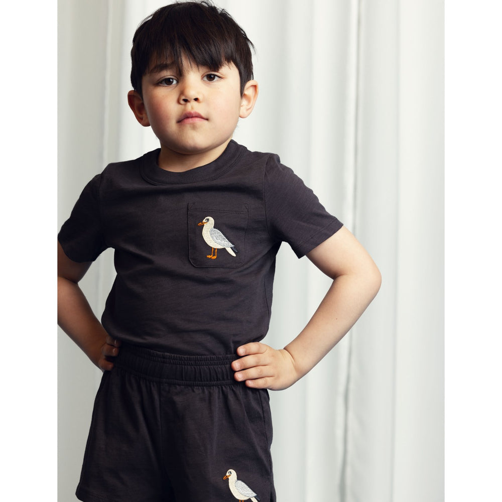 Køb Mini Rodini Black Seagull Embroidery Shorts