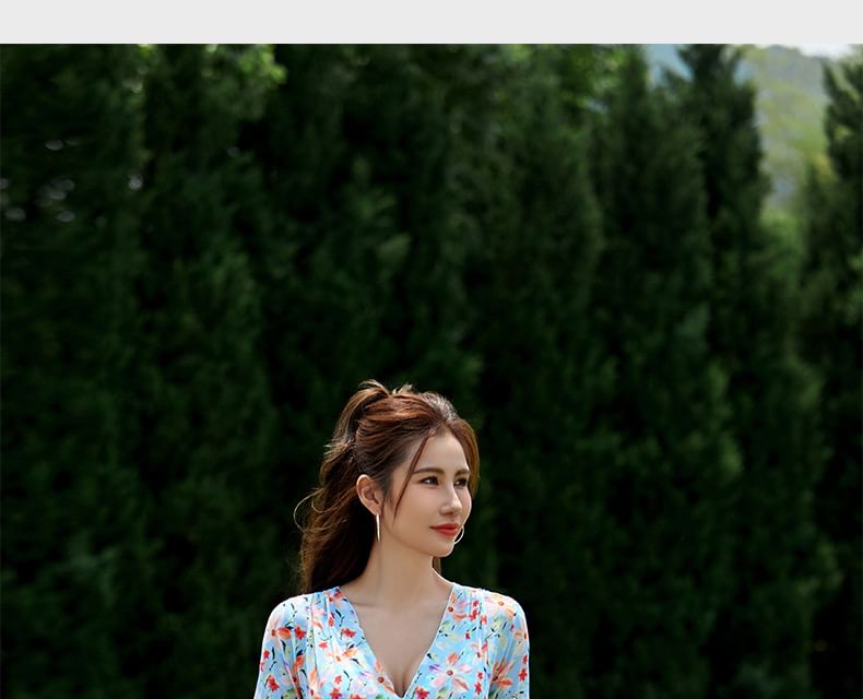 SANQI - Lange mouwen badjurk met bloemenprint