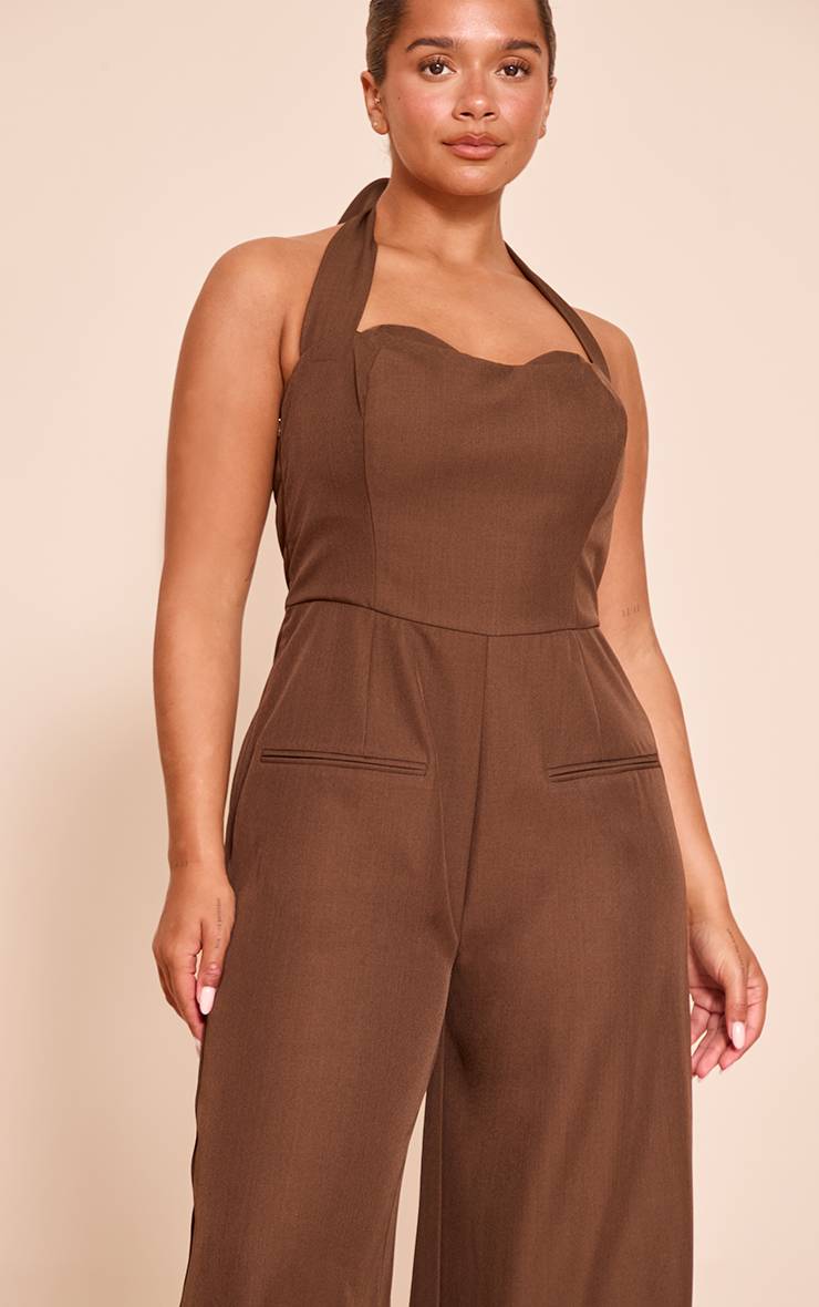 Moka Combinaison Pantalon Large Col Licou Ajustée Crème Beurre Sculptante