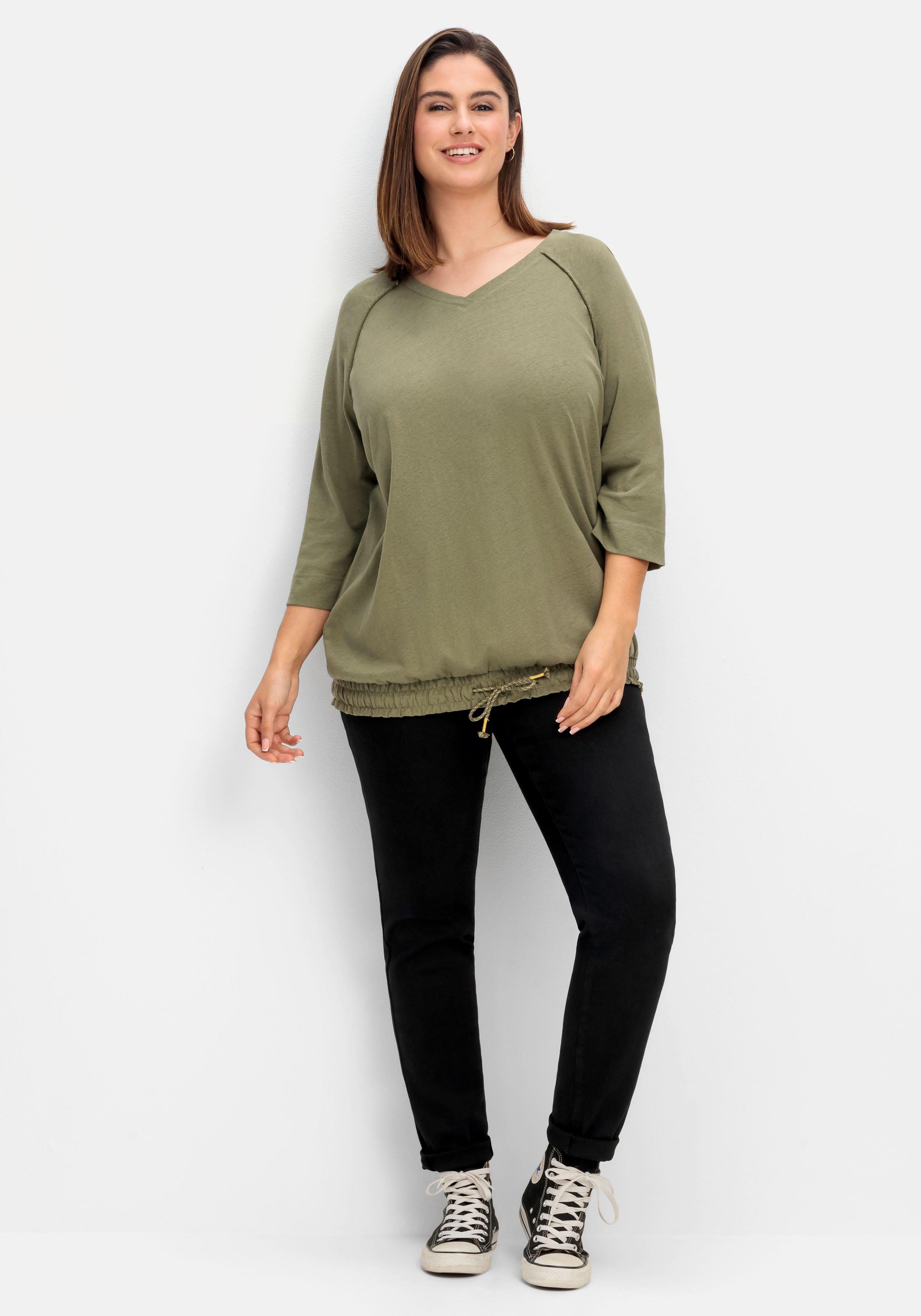 Shirt mit Tunnelzug am Saum, aus Leinen-Mix