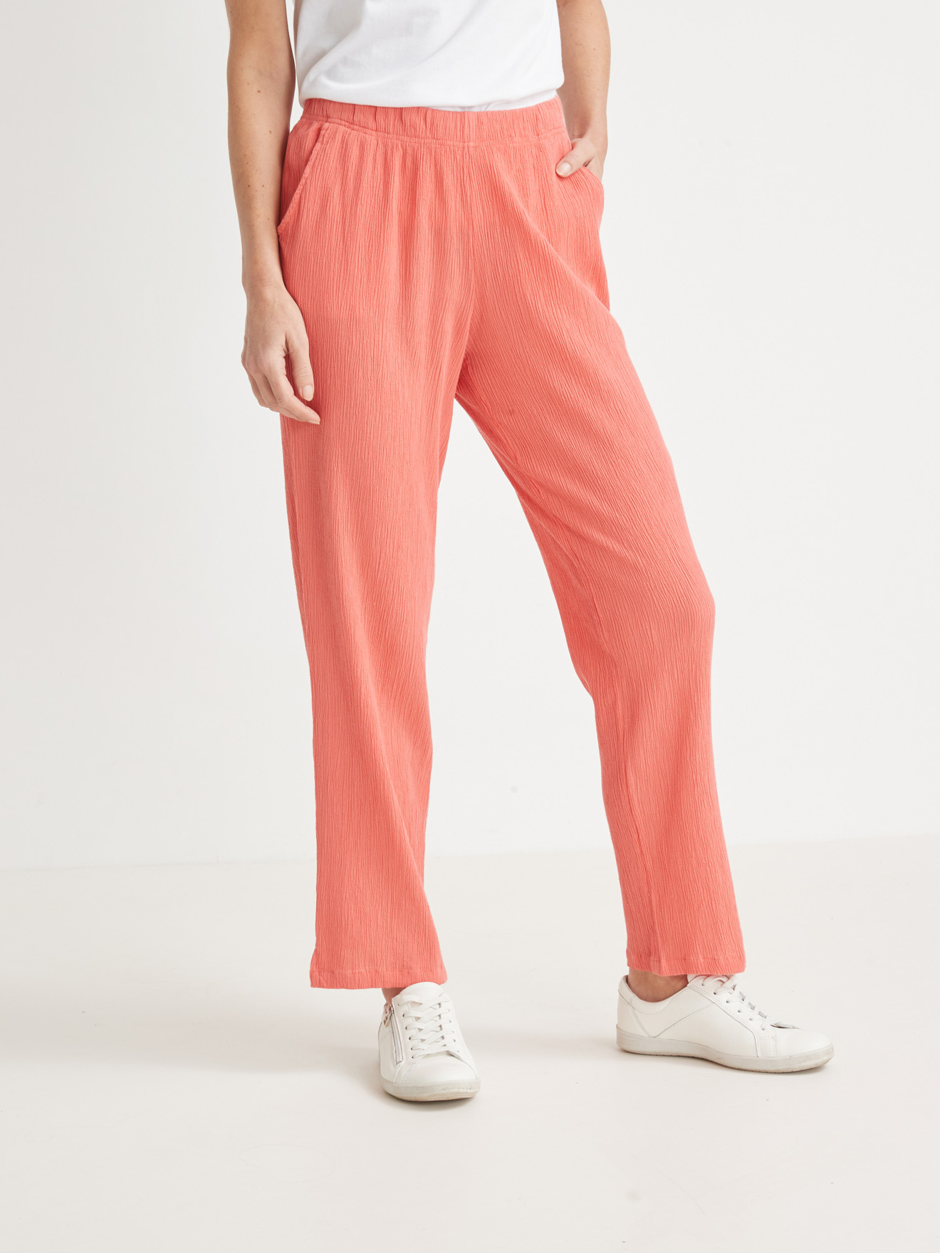 Pantalon en tissu créponné pur coton