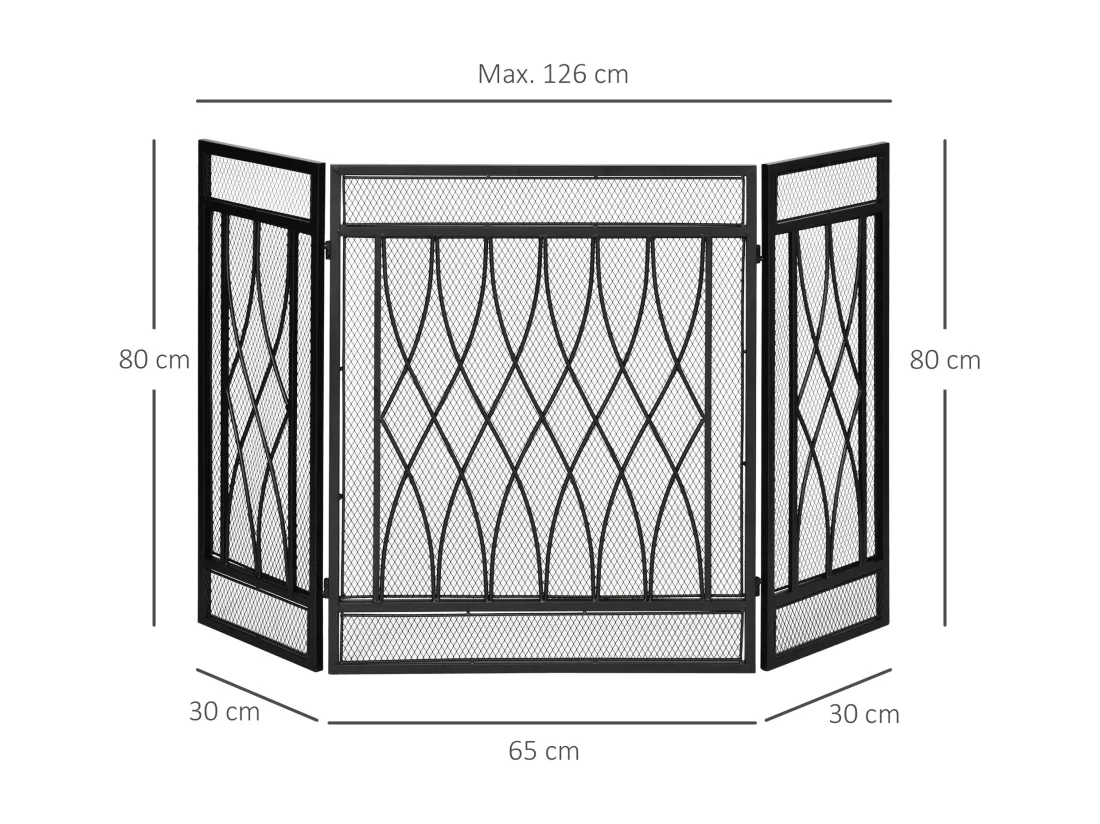Grille de protection pour cheminée - pare-feu large pour cheminée ou poêle - pare-étincelles - barrière de sécurité - 3 volets pliables - métal noir