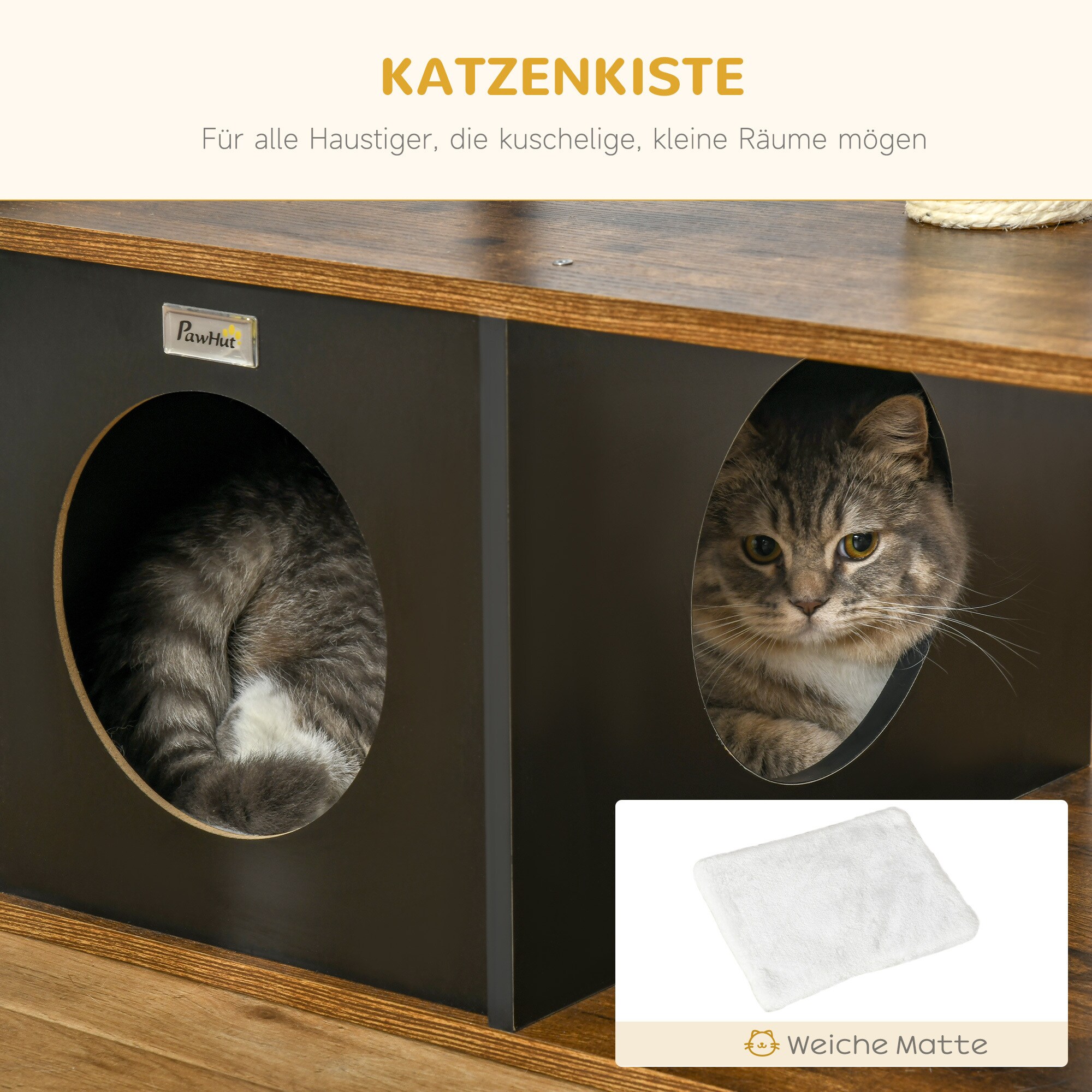 PawHut Katzenhaus mit Kratzstamm schwarz, natur 64L x 40B x 60H cm