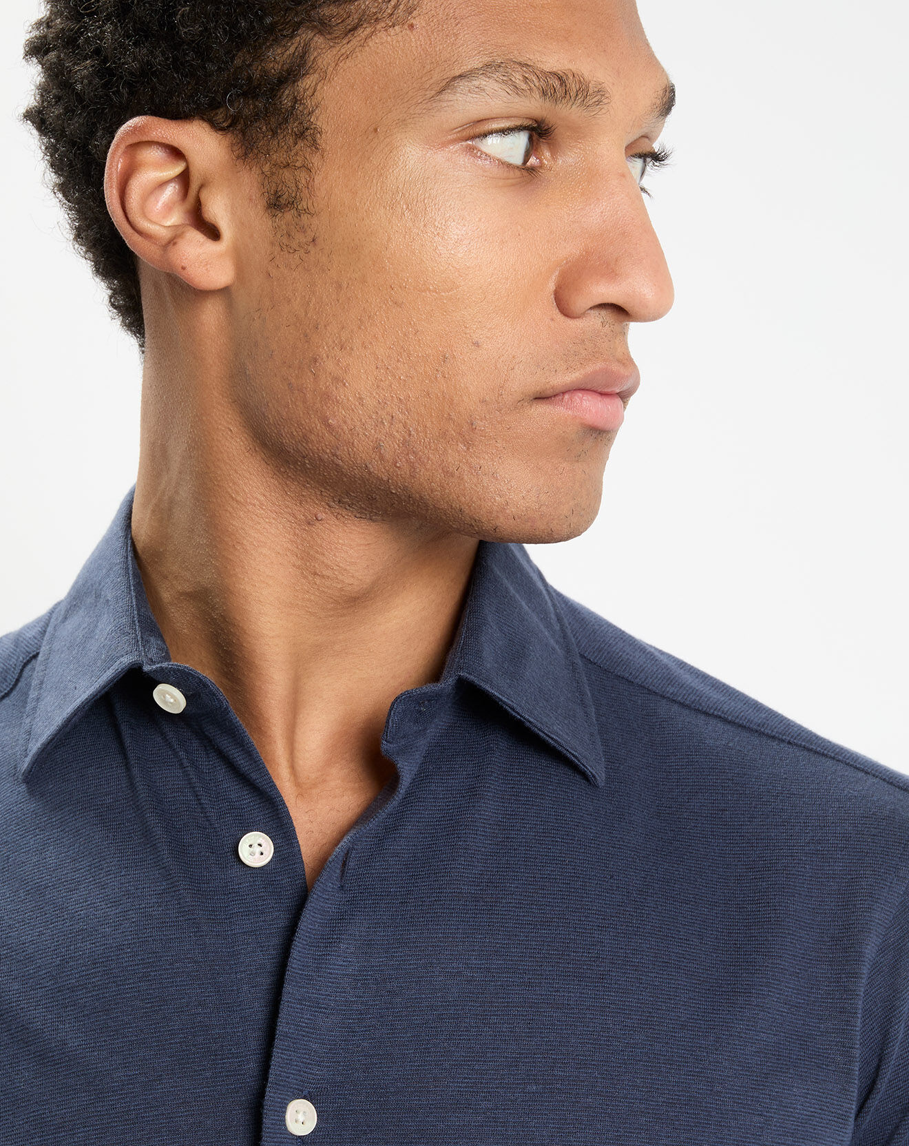 Hackett London Chemise en Lin & Coton Slim Fit manches courtes Tricot bleue