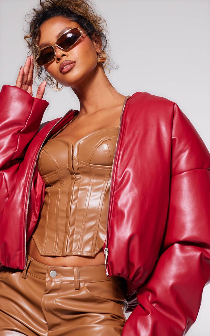 Deep Stone Top Long Effet Corset En Synthétiquecuir Taupe