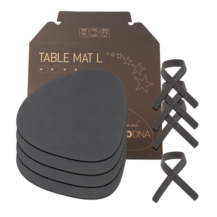 Lind DNA - Geschenkset Curve L, Nupo anthrazit (4 Tischsets   4 Serviettenringe)