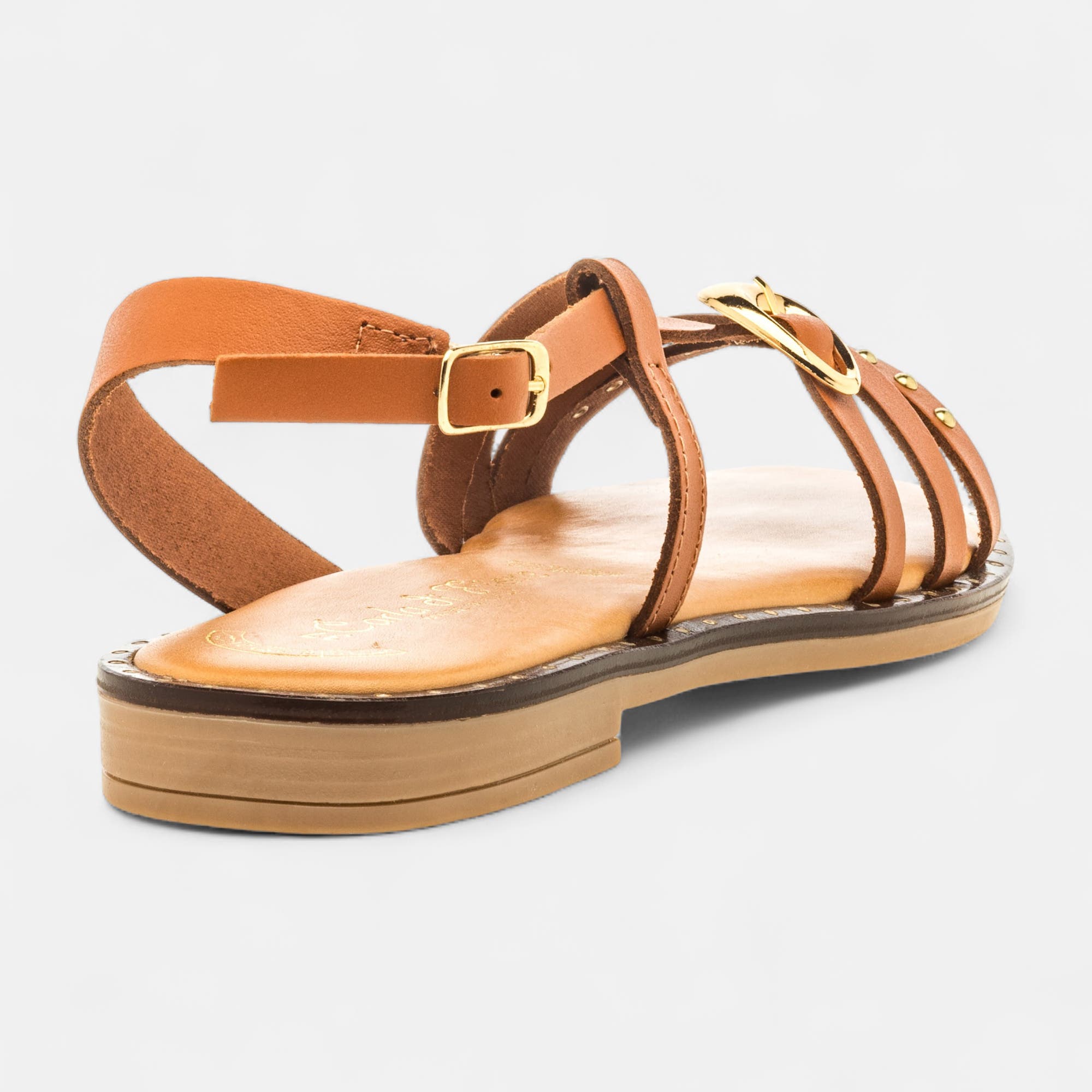Nu-pieds Femme en cuir cognac