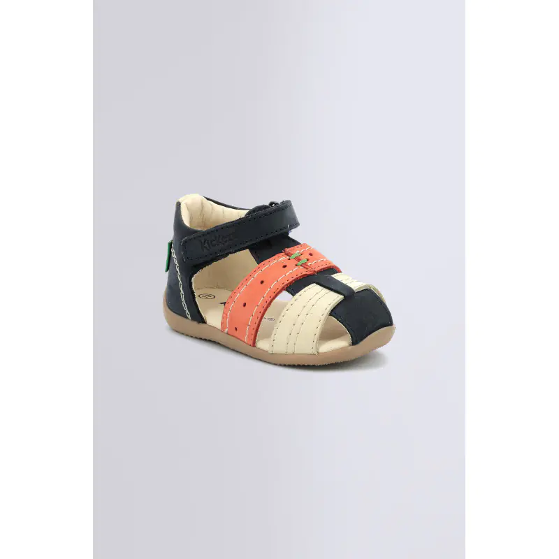 BIGBAZAR MARINE BEIGE ORANGE SANDALES Cuir Garçon