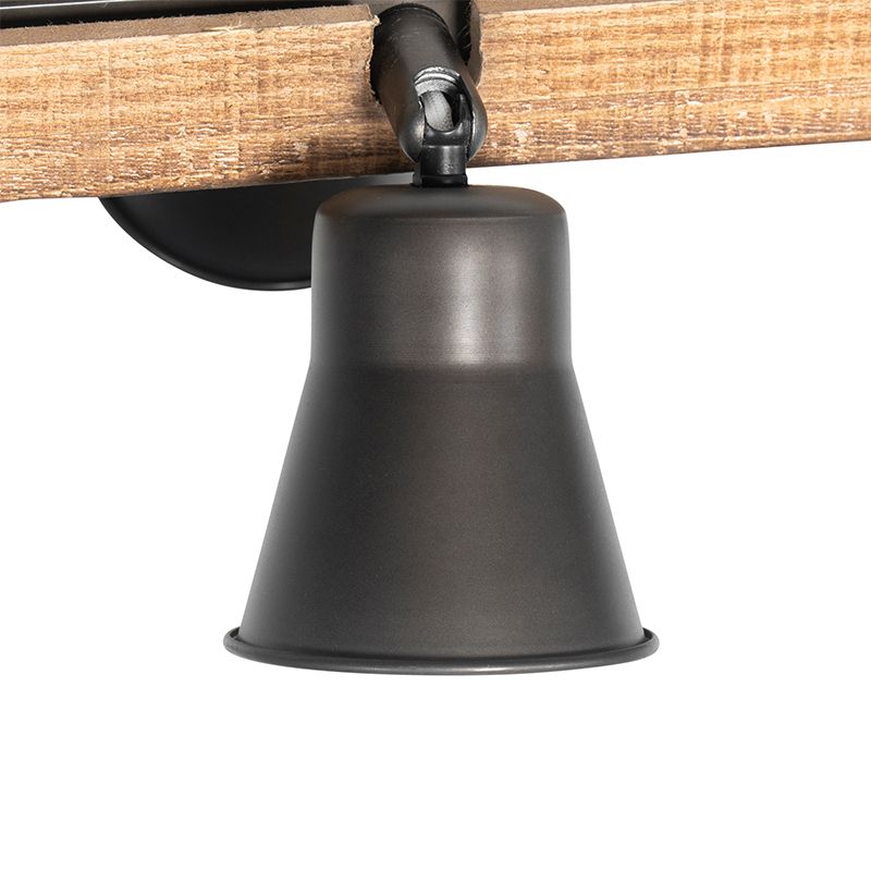 Landelijke hanglamp zwart met hout 8-lichts - Jelle