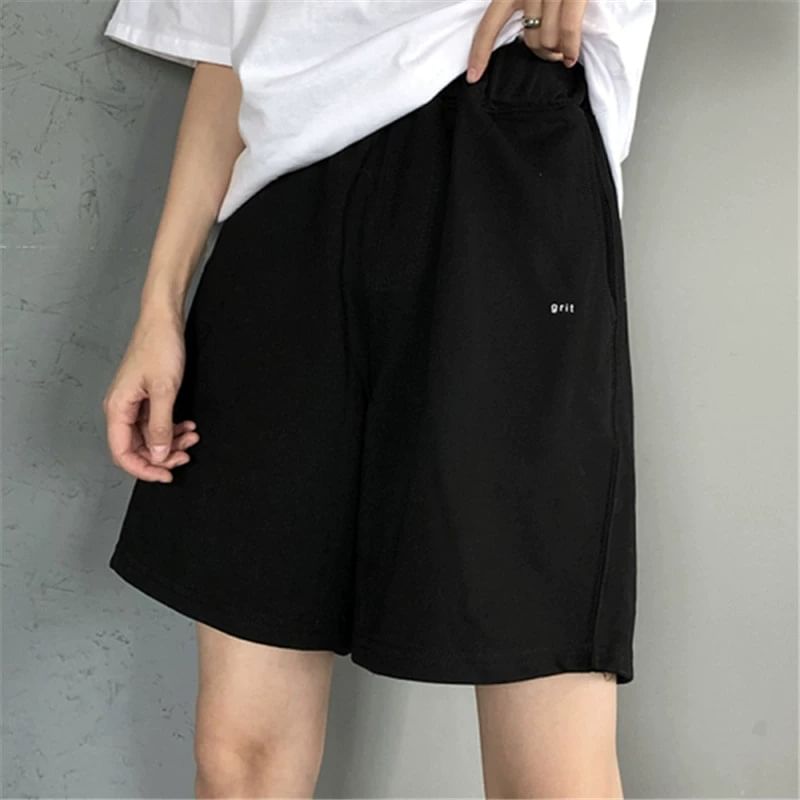 PERKARP - Jersey shorts met elastische taille en borduurwerk