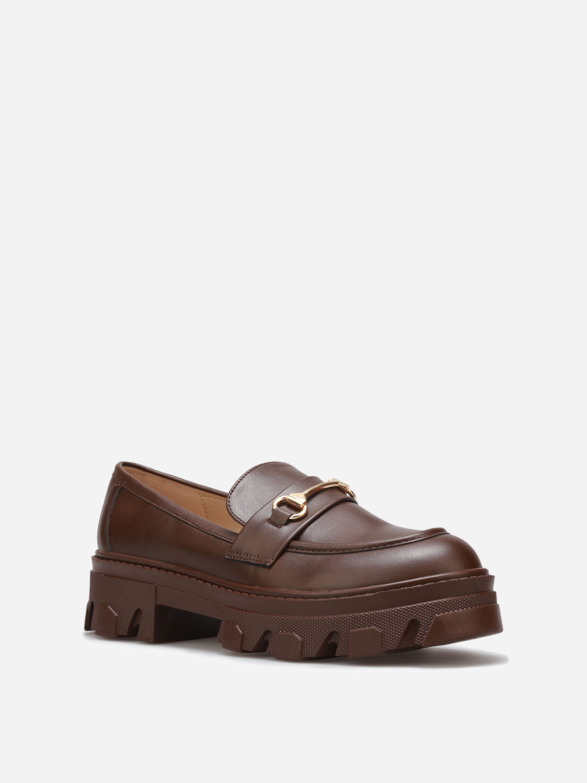 Mocassins crantés à détail métallique- Marron