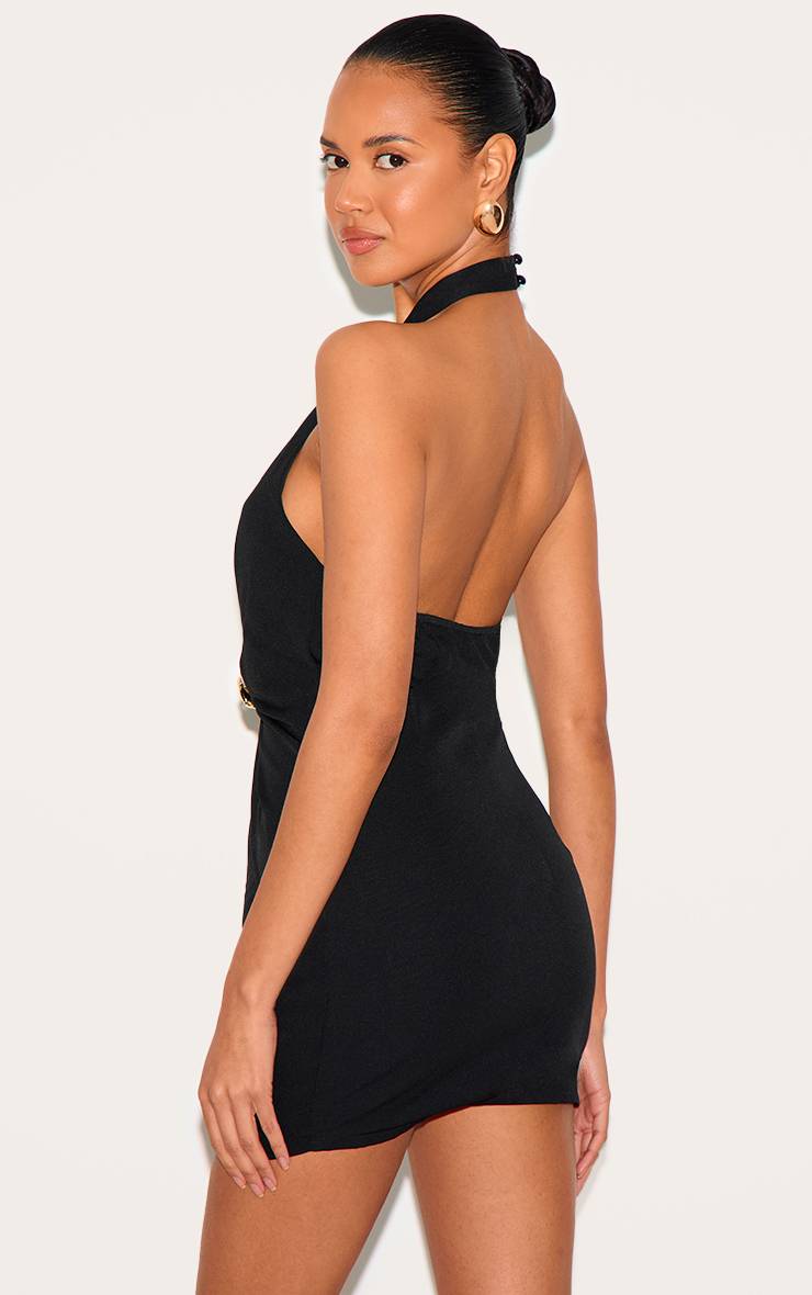 Noir Robe Mini En Tissu Tissé Froncé Avec Découpes