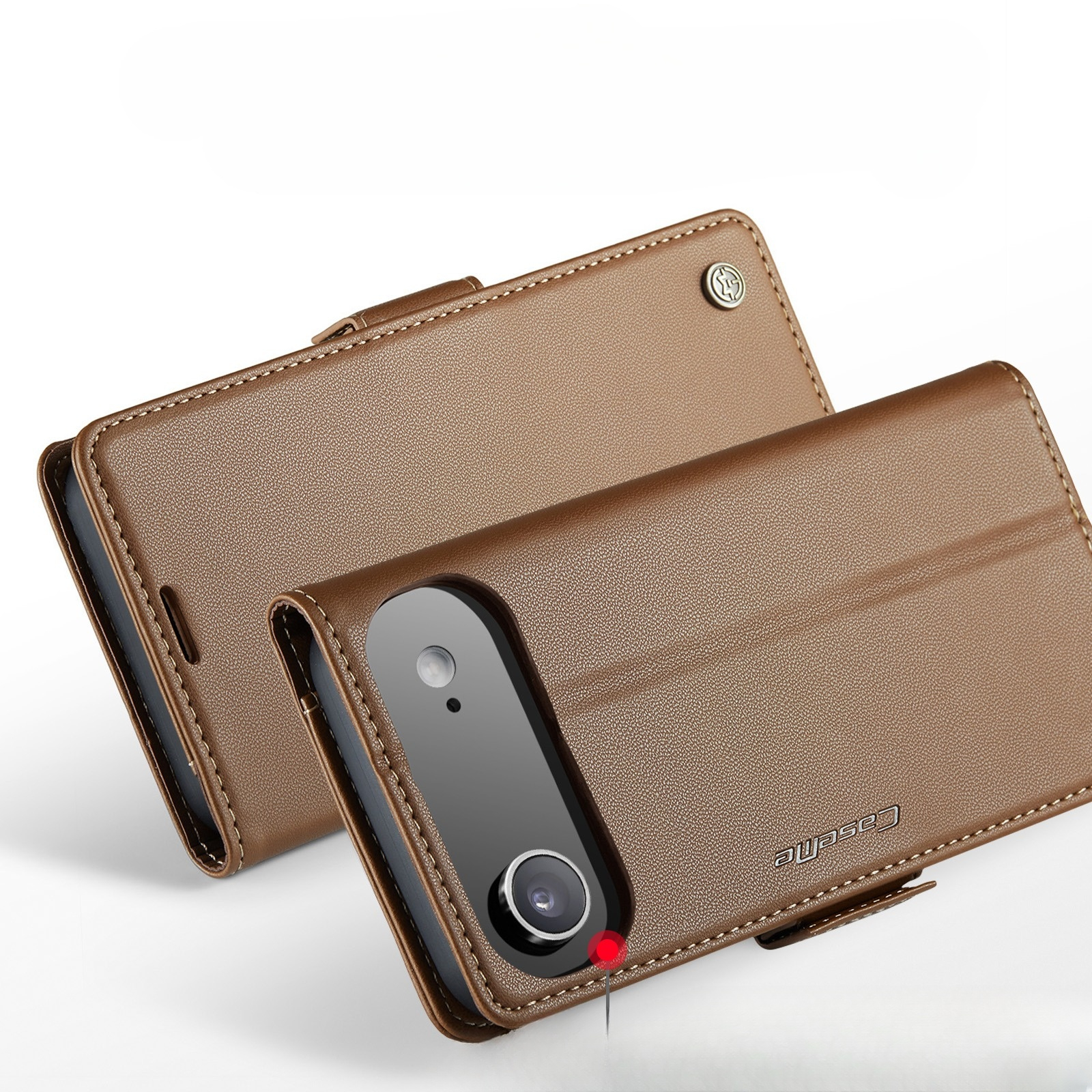 iPhone Air Leder Tasche Flip Wallet Etui mit Kartenfächern Litchi Look (RFID Schutz) - Braun