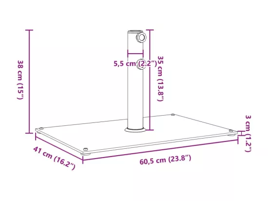 Base de parasol pour mats ?32/38/48 mm 15 kg rectangulaire