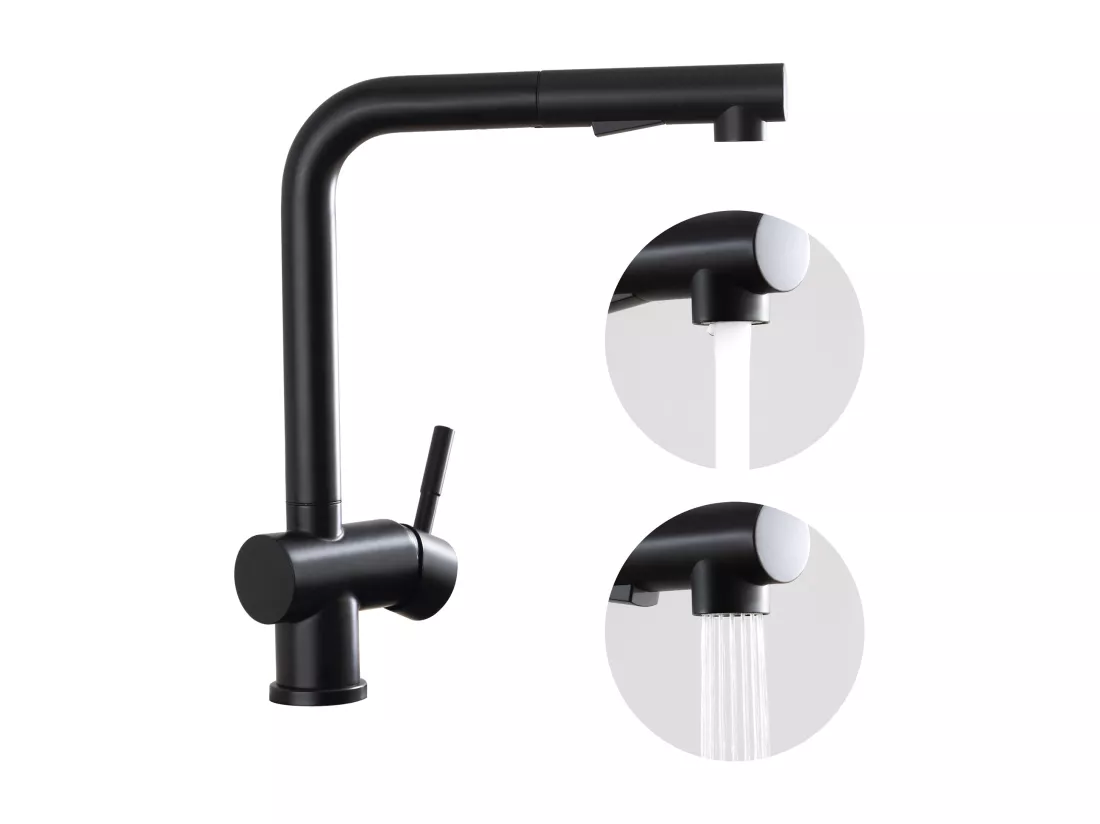 Cecipa max Mitigeur D'évier de Cuisine Noir avec Douchette Extractible - 2 modes de pulvérisat - Robinets de Cuisine en Acier inoxydable,EU Modèle