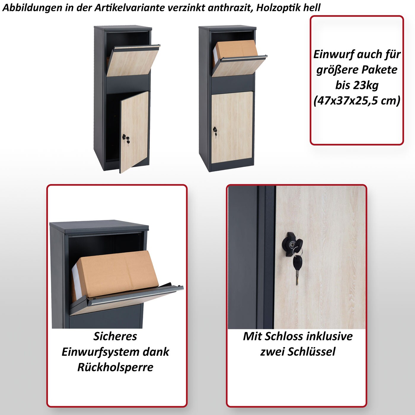 Paketkasten MCW-G80, Paketbox Standbriefkasten Paketbriefkasten Größe XL ~ verzinkt anthrazit-weiß