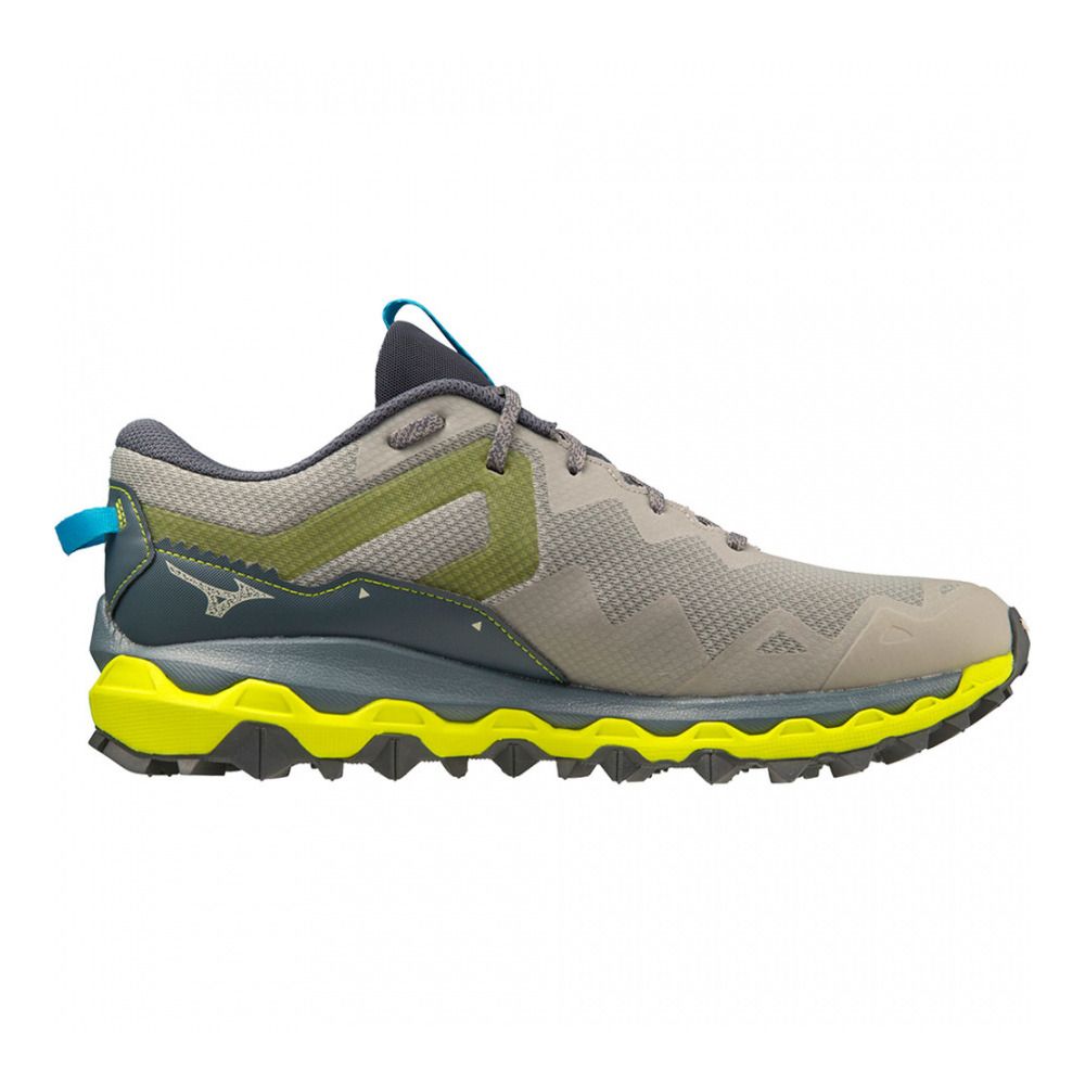 Mizuno WAVE MUJIN 9 - Chaussures trail Homme ghost gray/ombreblue/bolt (neon)