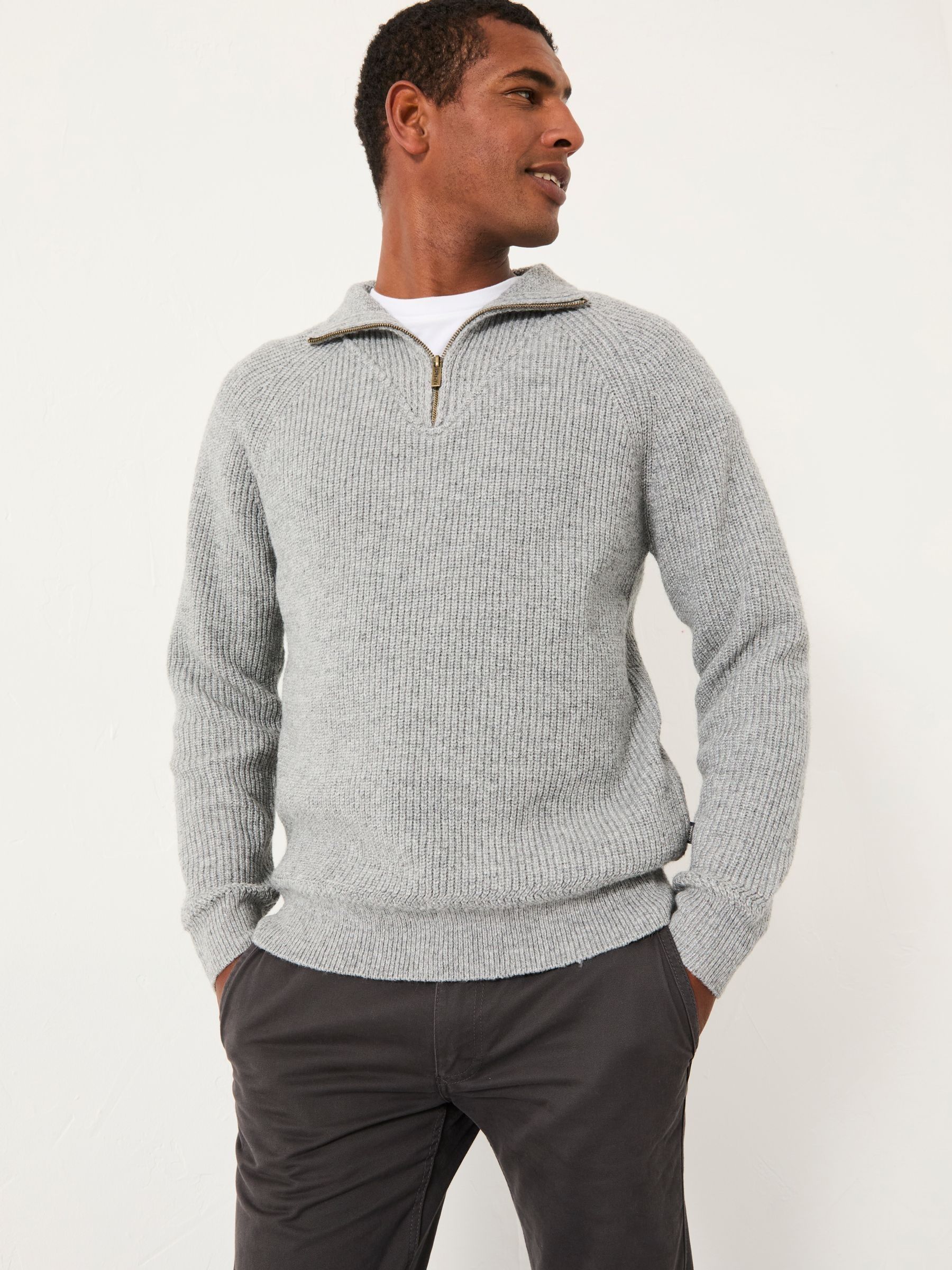 Grijs - FatFace Half Zip Neck Knitted Jumper