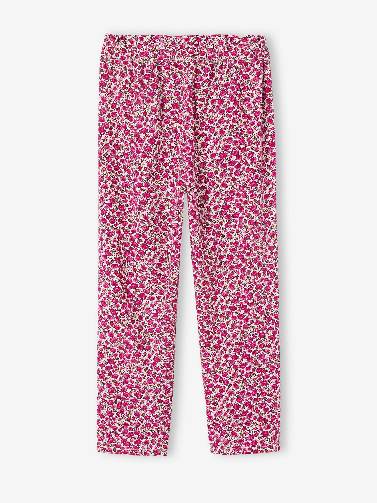 Calças cropped fluidas com estampa floral, para meninas, estampa verde escura.