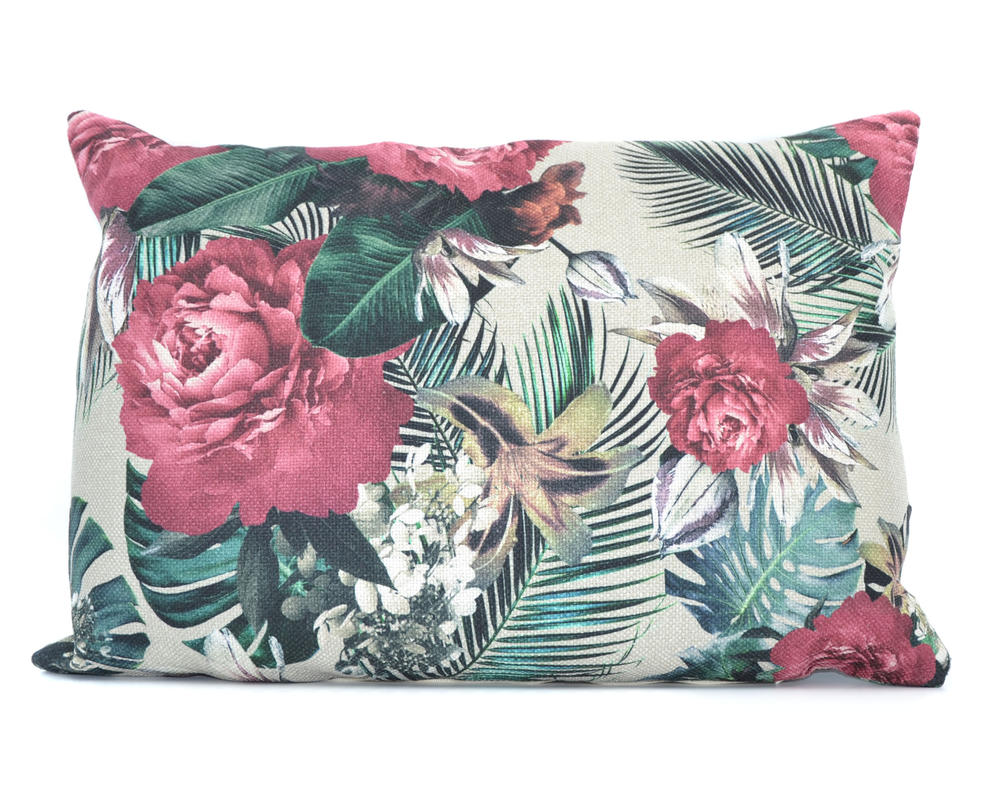 Kussen linnenlook flower leaves groen 50 x 35 cm
