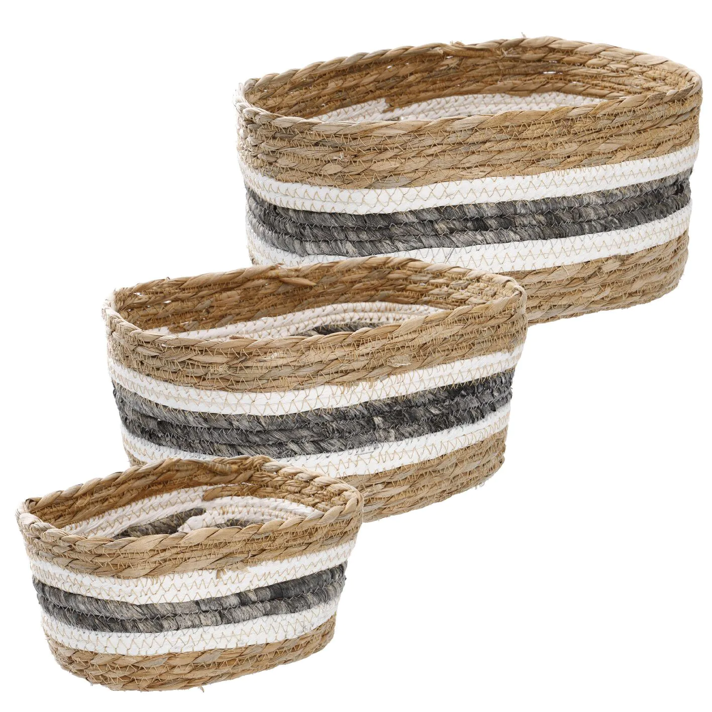 3er Set Korb Natur, eckig/natur/grau/weiß