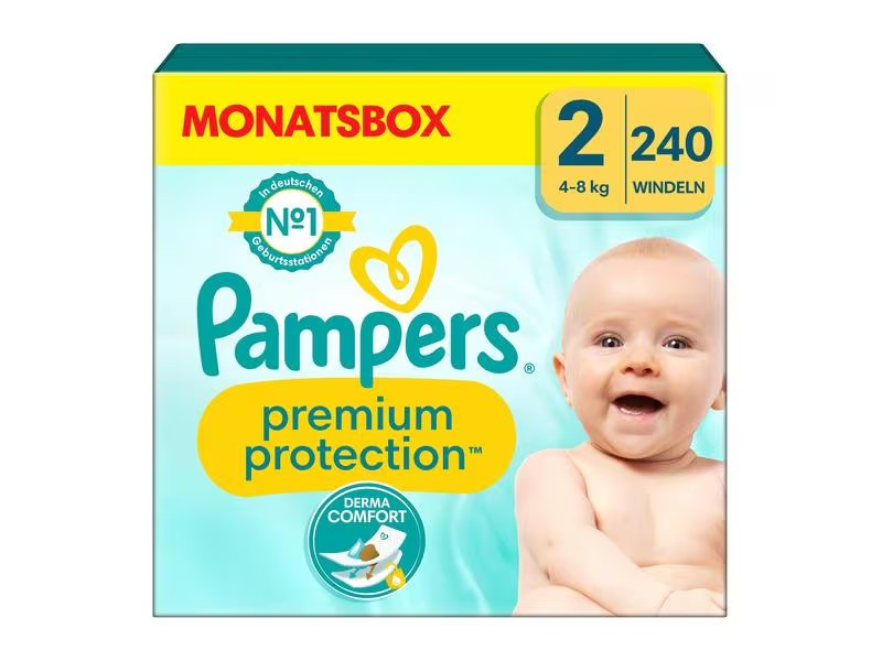 PAMPERS Premium Protection New Baby<br>240 Stück, Karton, Gr2 4-8kg, Mini Monats Box