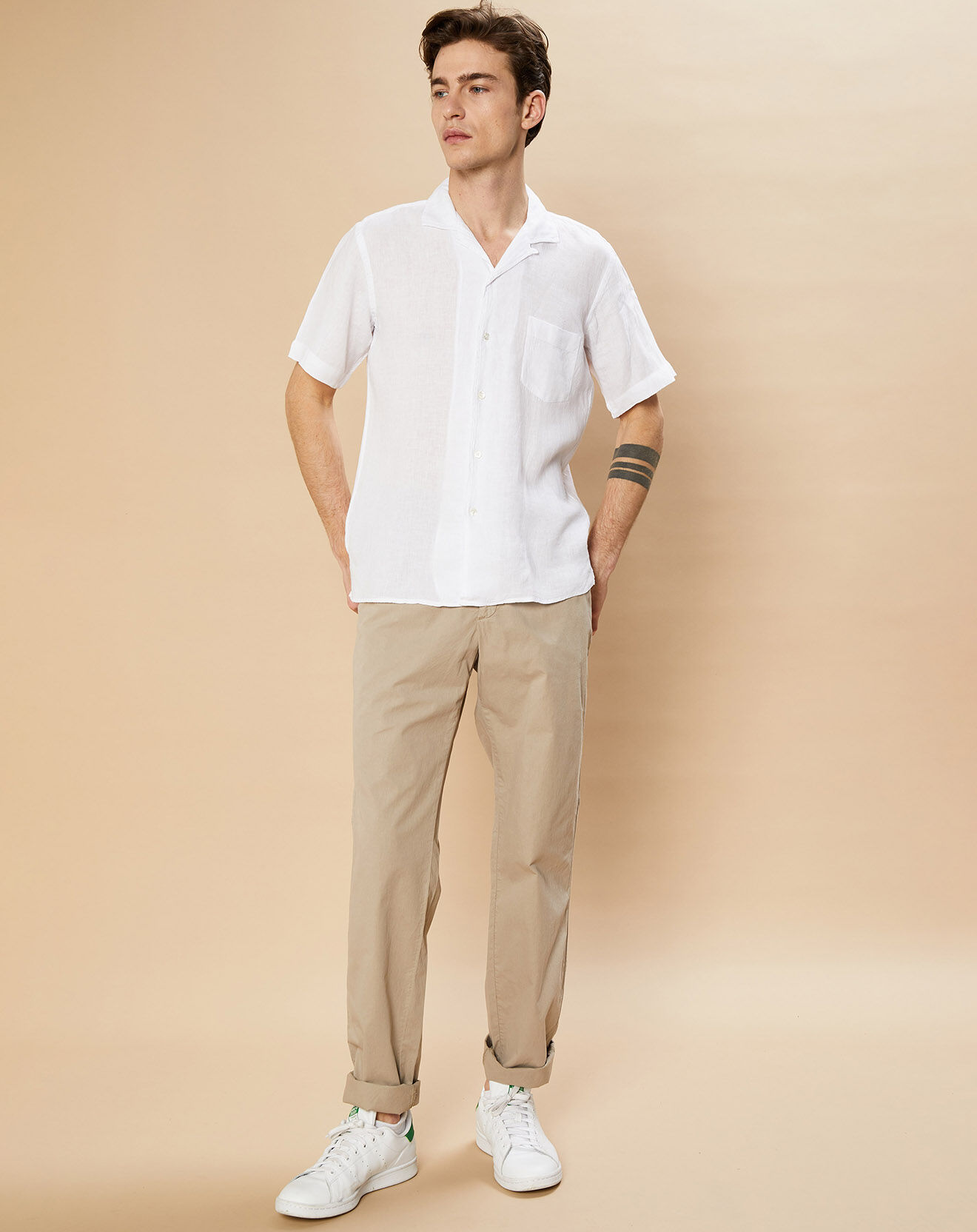 Hartford Chemise Regular 100% Lin Palm Pat blanche