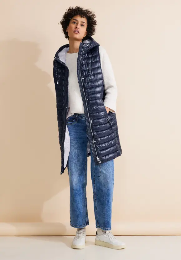 Long Kapuzen Steppweste - gravity blue