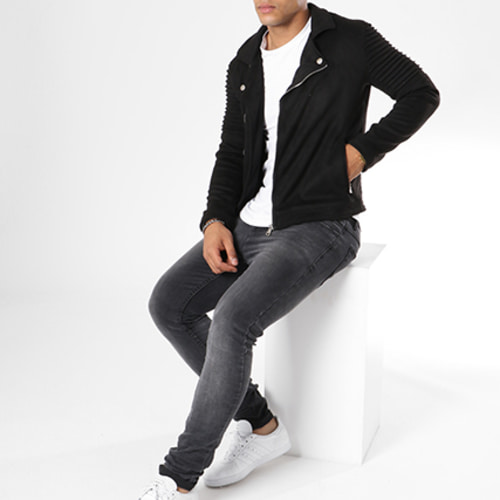Veste Biker Slim Fit Suédine G7652 Noir