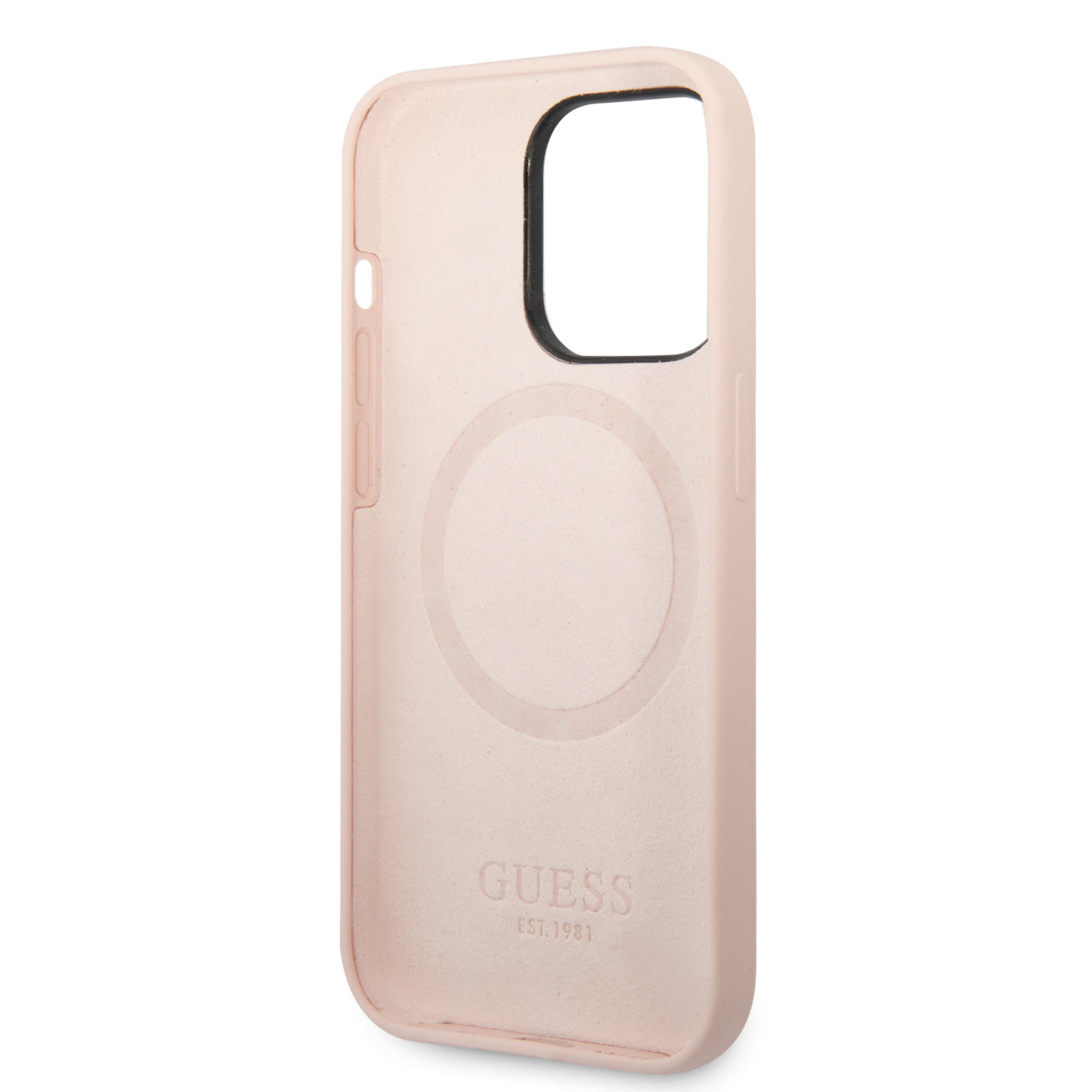 iPhone 14 Pro Max MagSafe Silikon Hardcase Hülle Logo Plate (GUHMP14XSBPLP) - Rosa / Gold