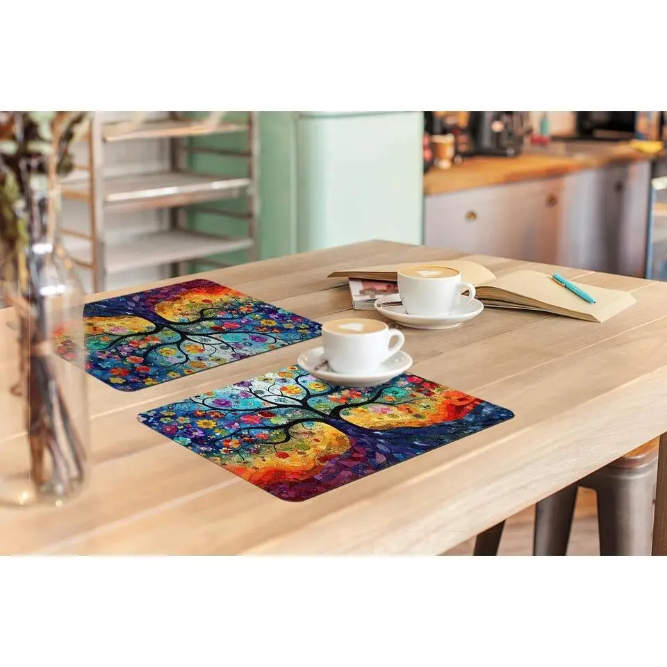MuchoWow Placemat (6stuks) 45x30cm Boom Kleurrijk Bloemen