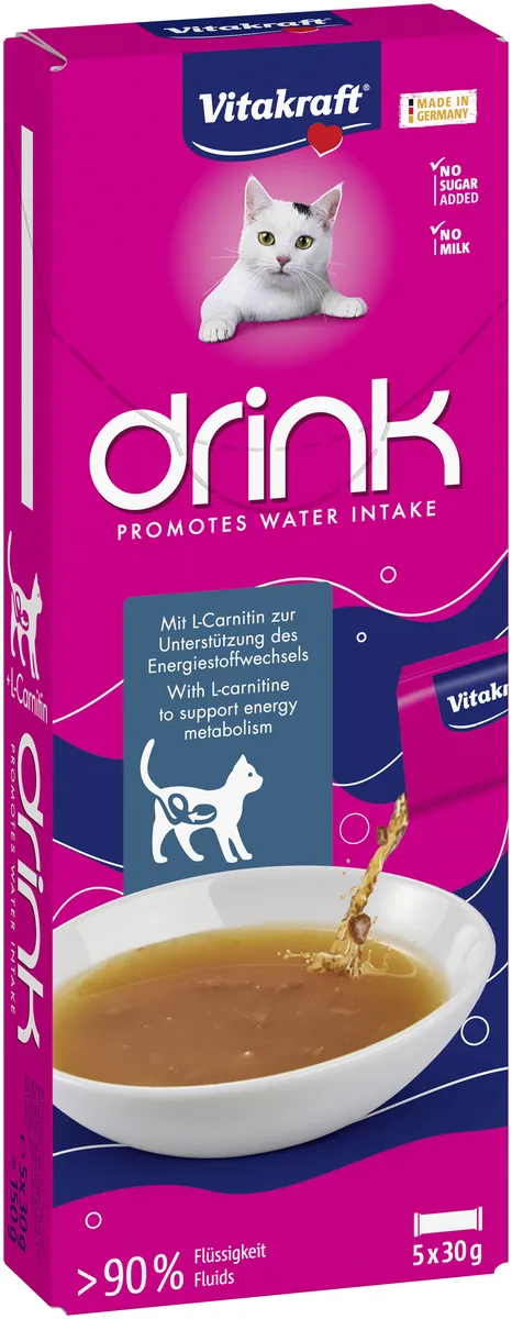 Vitakraft Cat Drink m. lakse-smag og L-Carnitin - 5x30 g.