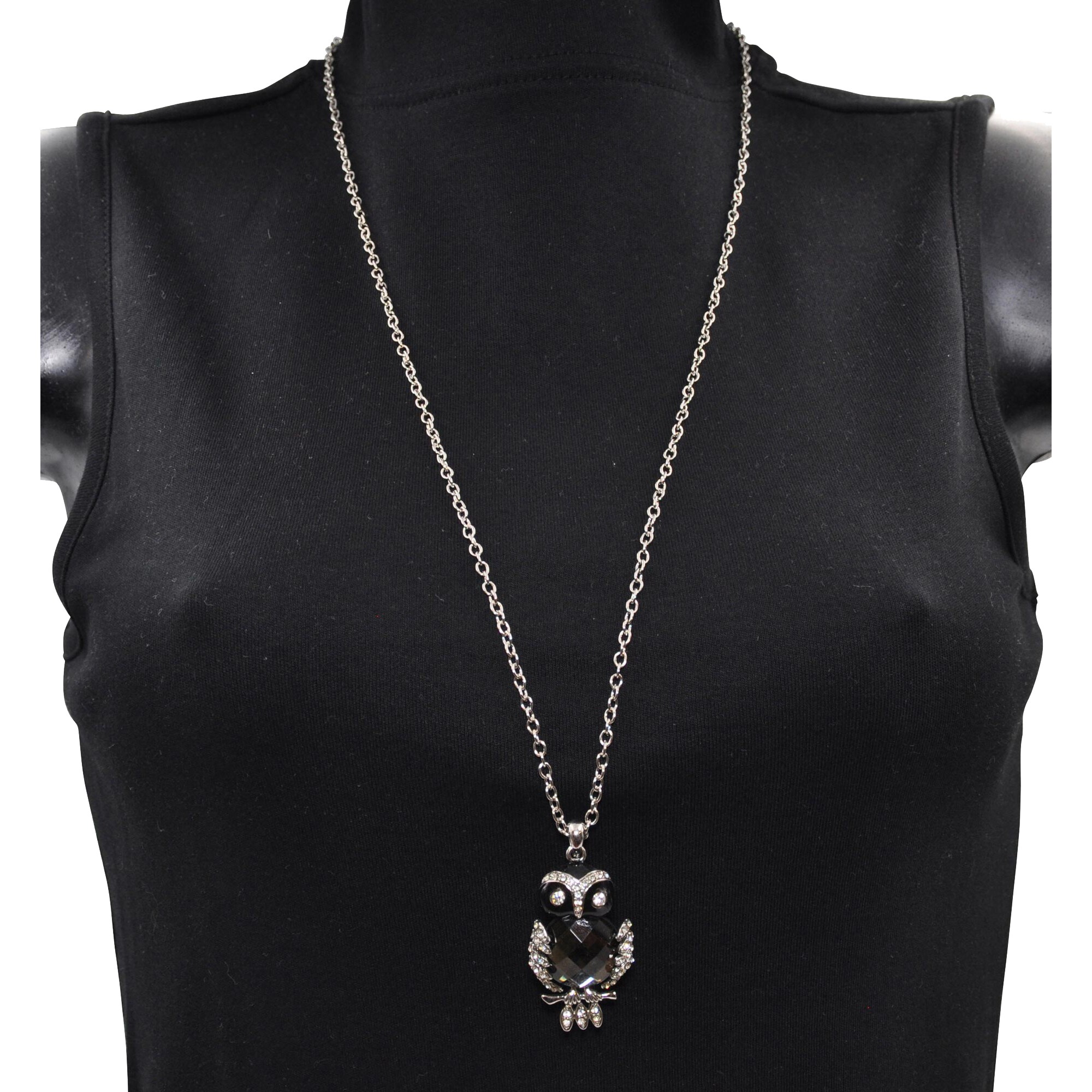 Steuer Modeschmuck Anhänger mit Kette Metall Eulenanhänger an Kette rhodiumfarben