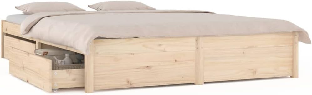 Owox Massivholz Bett 180x200 Kiefer Natur 4 Schubladen Stauraumbett ohne Matratze