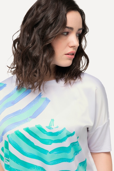 T-Shirt, Satin-Vorderseite, U-Boot-Ausschnitt, Halbarm
